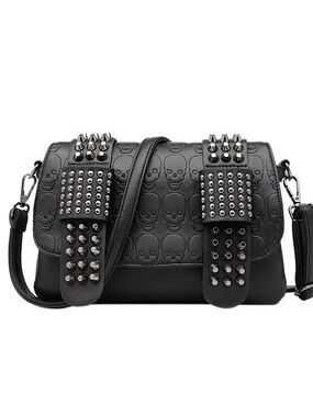 Hot Topic Black Skull-Embossed Studded Crossbody Bag